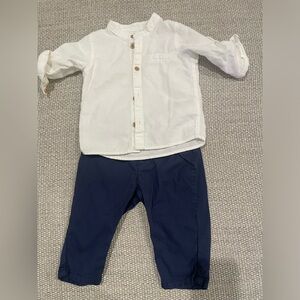 H&M baby boy button down and pants outfit. 6M